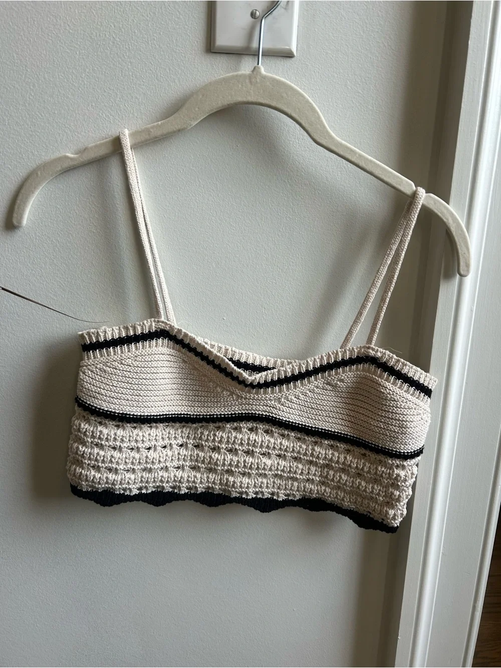 Cream Crochet Bralette with Black Trim - Picture 2 of 5